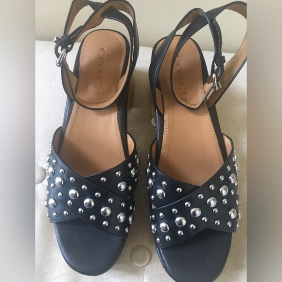 Coach Astor Black Leather Studded Platform Clogs NWOT! - Picture 1 of 5